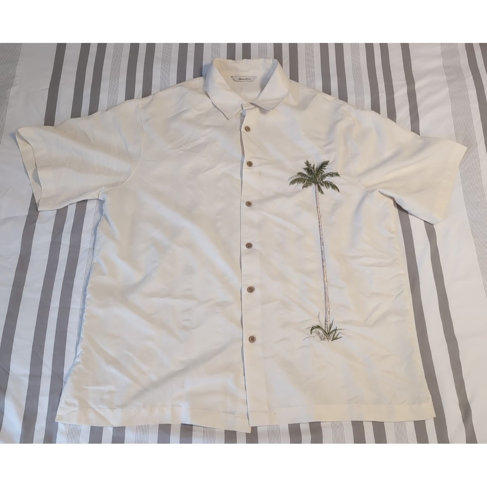 Paradise Collection Mens XL CreamButton Up Hawaiian Shirt  Palm Tree